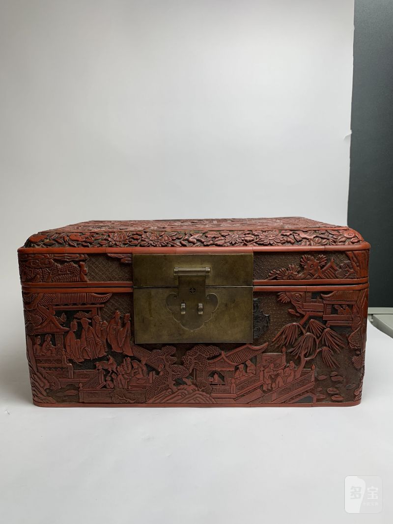 明 “黄成造”款剔红郭子仪祝寿图箱 - 图7
